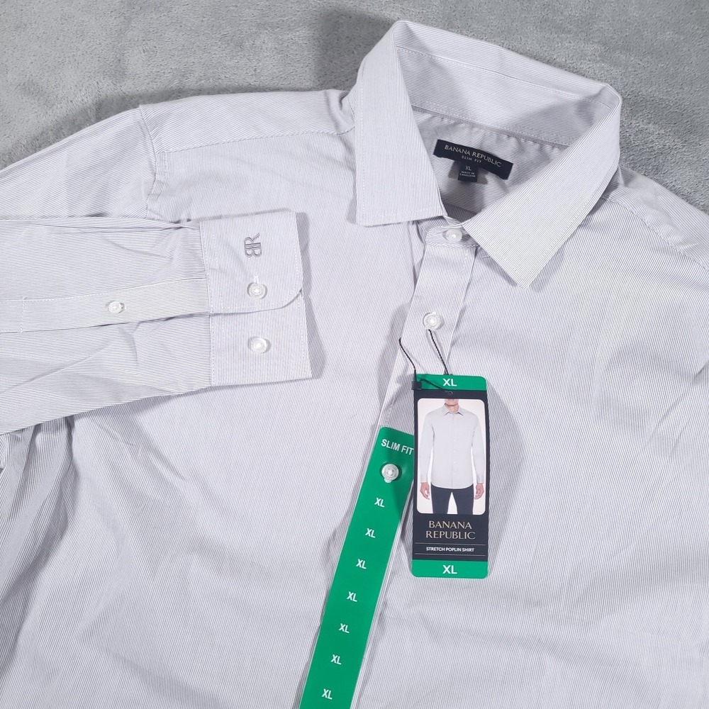 Banana Republic Shirt Mens XL Gray Stretch Poplin Slim Fit Button Up Long Sleeve